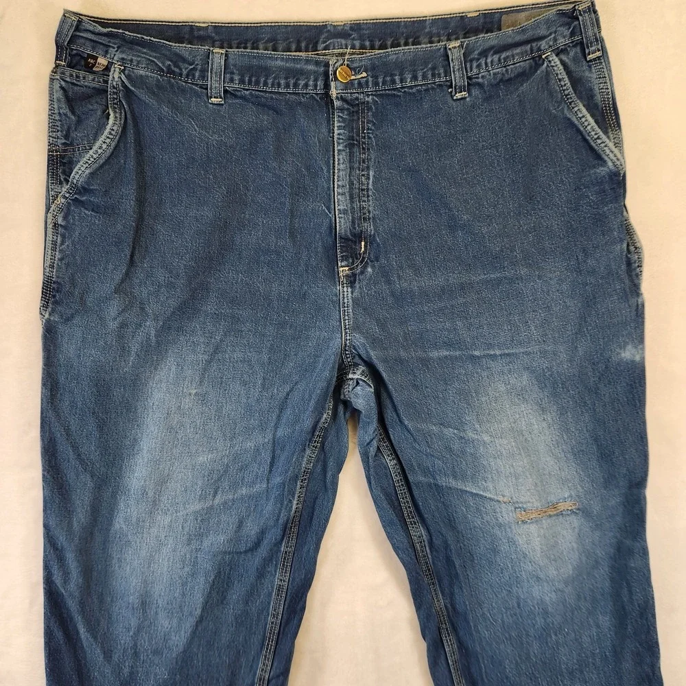 Carhartt FR Jeans‎ Mens 46x30 Blue Denim Relaxed Fit Workwear Grunge Distressed